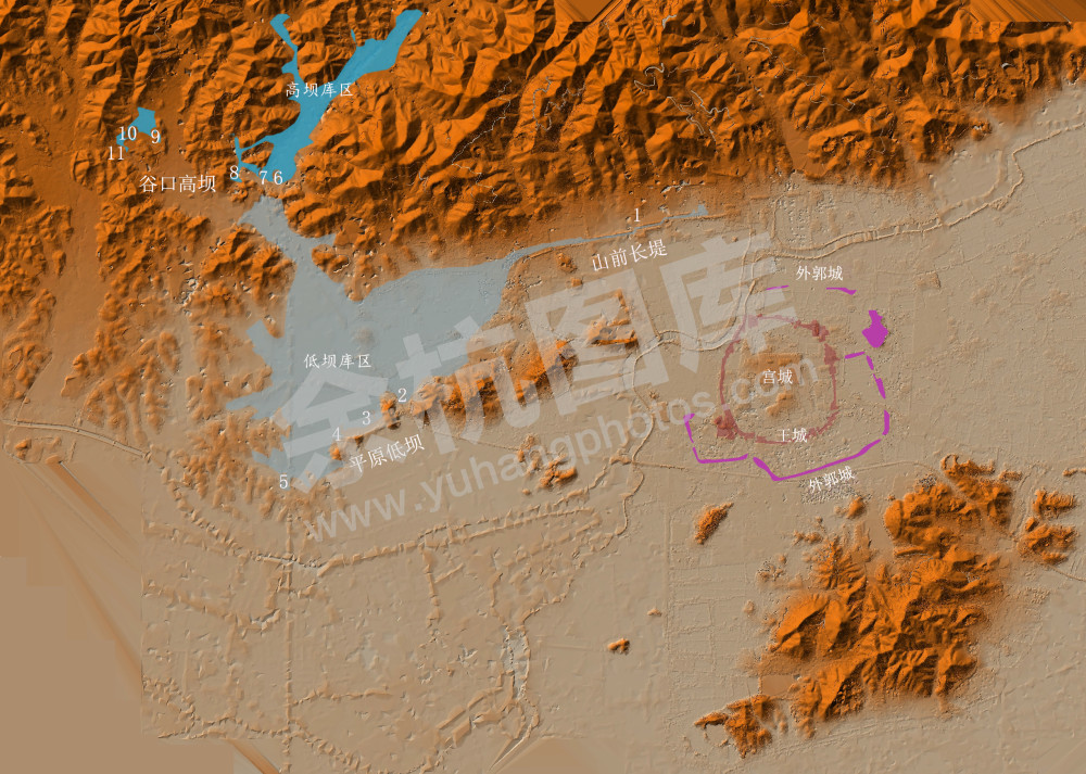 良渚古城及外围水利系统结构图