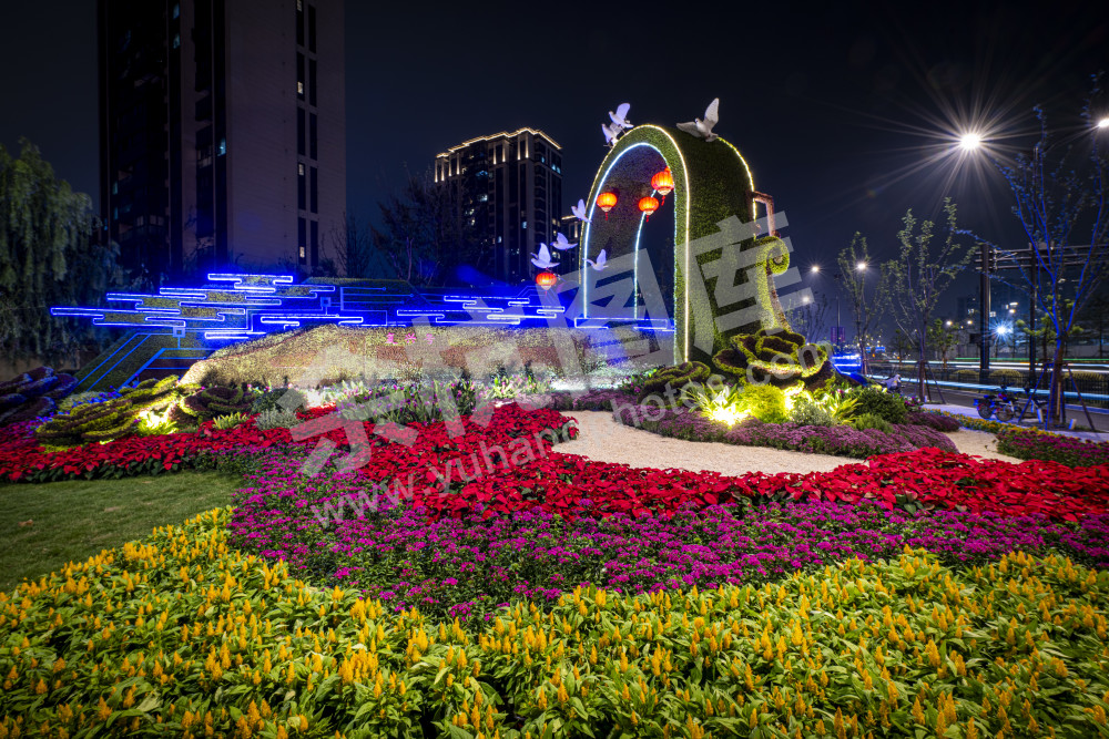 余杭城市亚运花坛夜景